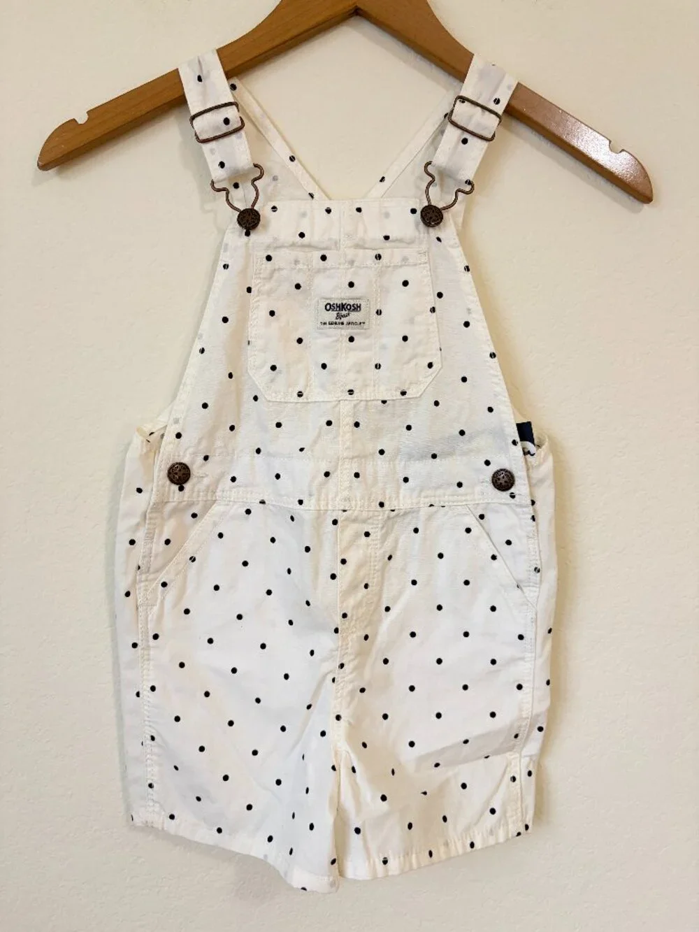 New Osh Kosh B'Gosh Overalls Girls 5T White Polka Dot Bib Shortalls